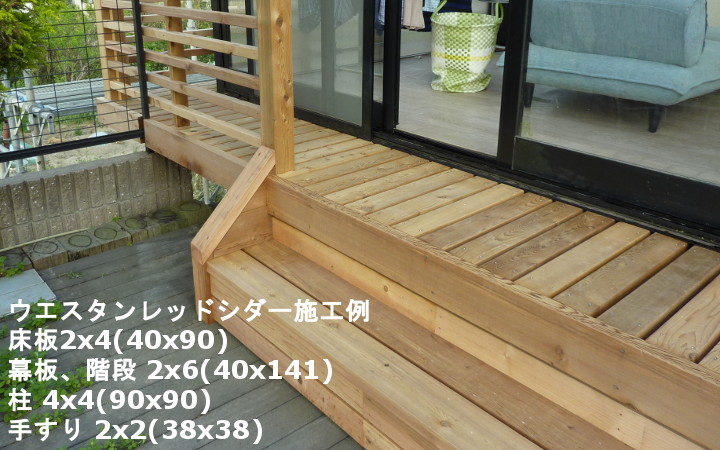 ウエスタンレッドシダー材(現地挽き)節つき_2×4